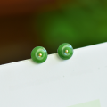wholesale Low-key versatile 18K gold inlaid natural Hetian jadeite earrings with certificate, featuring a peace buckle jade ear ornament-0-5