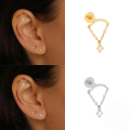 wholesale S925 Sterling Silver With Zircon, Tassel Chain, Flat Head Threaded Ear Cartilage Piercing,ins-0-4