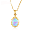 wholesale S925 gold-plated Japanese and Korean light luxury synthetic opal pendant necklace for women, French retro small luxury style wholesale-0-0