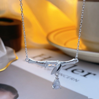 wholesale Sterling silver S990 maker bamboo joint inlaid with diamond bamboo leaf tassel necklace, fashionable and versatile niche collarbone chain gift for girlfriend-Pure Silver Bamboo Necklace Pure Silver
