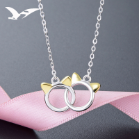wholesale S925 Sterling Silver Korean-style Fashion Elegant Minimalist Cute Hollow Kitty Cat Necklace Women's Plain Silver Collarbone Chain-Fashion necklace 925 silver