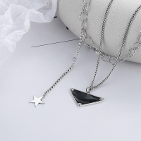 wholesale S925 Sterling Silver Korean Style Geometric Resin Pendant with English Print, Double-Layer Layered Necklace for a Trendy and Edgy Look-YL304/approx. 15.9g 925 silver