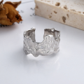 wholesale S925 Sterling Silver Korean-style Wide Band Trendy Geometric Irregular Tin Foil Texture Open Adjustable Index Finger Ring-0-1
