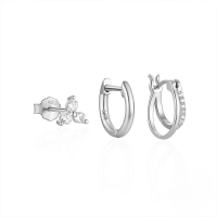 wholesale 925 Sterling Silver Minimalist Geometric Butterfly Stud Hoop Earrings Set, Hot-selling Ins Earrings For Women-3-piece set - Platinum #4 925 silver