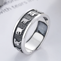 wholesale S925 Sterling Silver Retro Antique Six-Character Mantra Scripture National Trend Unisex Open Ring-0-5