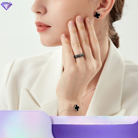 wholesale S925 silver four-leaf clover black onyx necklace set, ins-style jewelry, delicate and minimalist, cross-border customizable women's accessories-Ring (thin)>925 silver