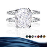 wholesale S925 Sterling Silver 5ct Moissanite Ring, Ins-style High-end Double Row Design Ring-White>US 5