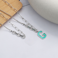 wholesale S925 sterling silver retro trendy fashion letter G creative color pig nose versatile unisex necklace-YFL318/black about 7.46g>925 silver
