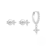 wholesale S925 Sterling Silver With Inlaid Zircons Star And Moon Marquise Earrings, Ear Hoops, Popular Among European And American Ins Trendsetters-3-piece set - Platinum #4 925 silver