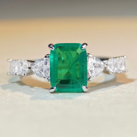 wholesale S925 Sterling Silver Emerald with Inclusions Muzo Green Ring for Women, Fine Craftsmanship Colored Gemstone Zircon High Carbon Diamond Ring Direct from Manufacturer-Green Diamond-CBJZ287 9