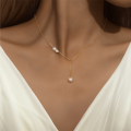 wholesale 925 Silver New Retro Paperclip Chain Pearl Pendant Y-shaped Collarbone Necklace-0-2