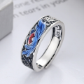 wholesale S925 Sterling Silver Matte Cloisonné Filigree Openwork Lotus Ring Retro National Trend Ethnic Style Index Finger Ring-0-0