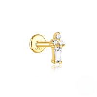 wholesale S925 Sterling Silver Geometric Zirconia Opal Marquise Stud Earrings With Threaded Flat Back-Single gold #8