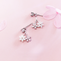 wholesale Sterling Silver Floral Fairy Earrings for Women, Sweet Diamond-Inlaid Two-Way Wear Artistic Shell Flower Ear Accessories E6835-0-3