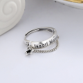 wholesale S925 Sterling Silver Ins Style English Letter Plated Chain Black Small Star Trendy Versatile Open Adjustable Ring-0-1