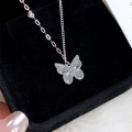 wholesale 999 Pure Silver Butterfly Crushed Ice Pendant Necklace for Women, Silver Forest Style Versatile Light Luxury New Design High-End Trendy Collarbone Chain-0-0