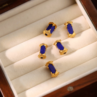 wholesale Gold-plated S925 ancient silver fittings set with natural lapis lazuli rectangular barrel beads and spacer beads for DIY jewelry accessories-Lapis lazuli long barrel beads