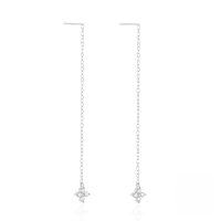 wholesale S925 Sterling Silver Floral Zircon Chain Tassel Earrings-Platinum 925 silver