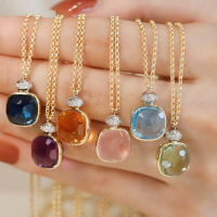 wholesale S925 Sterling Silver Red Elk All-Over Candy Necklace New Product Simple Color Pendant Minimalist Color-Blocking Fashionable and Trendy-BX0273-Gold-Sky Blue 925 Silver