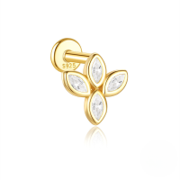 wholesale S925 Sterling Silver Marquise Geometric Ear Cartilage Stud With Zircon, Threaded Flat Top, And Fringe Tassel-Single gold #13