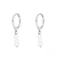 wholesale S925 Sterling Silver Pearl Hoop Ear Clasp For Women, Elegant And Chic Tiktok Viral Earrings-Platinum