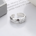 wholesale S925 Silver Retro Fashion Lotus Carved Pattern Versatile Literary Temperament Niche Design Openable Ring-0-1