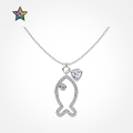wholesale S925 Sterling Silver Korean Japanese Light Luxury New Hollow Small Fish Design Zircon Necklace for Women, Versatile Pendant Choker-0-0
