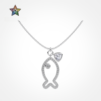 wholesale S925 Sterling Silver Korean Japanese Light Luxury New Hollow Small Fish Design Zircon Necklace for Women, Versatile Pendant Choker-Gold DY190849-SG-WH 925 silver