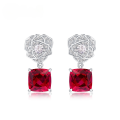 wholesale Metal: S925 Silver Plated Cross-Border New Product Fashion Light Luxury Cultivated Ruby Inlaid Earrings, European and American Style Simulated Rose Flower Ear Studs-0-0