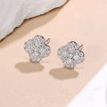 wholesale S925 sterling silver plated with 18K gold cross-border new moissanite earrings, women's fashionable lucky four-leaf clover earrings-0-0