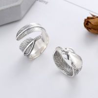 wholesale S925 Sterling Silver Retro Feather Design Open Adjustable Ring, Bold and Unique Unisex Trendy Finger Ring-709FJ/B model weighs approximately 5.5g. Opening is adjustable.