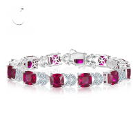 wholesale 925 Silver Pigeon Blood Red 7*7 Red Diamond Bracelet, Mu Jing Jewelry New Classic Daily Fashion OL Live Streaming Bestseller-B067 Ruby Bracelet 16cm