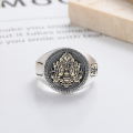 wholesale S925 Sterling Silver Vintage Heavy Duty Style "Daily Influx of Wealth" Yellow God of Fortune Auspicious Meaning Ancient Style Adjustable Ring Unisex-0-2