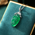 wholesale S925 Sterling Silver Natural Chalcedony Leaf Pendant with Ice-Type Jade Green Finish, Light Luxury and Versatile Leaf Necklace-0-2