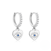 wholesale 925 Sterling Silver Zircon-studded Hoop Earrings With Evil Eye And Heart Charms, Popular In Europe And America, Ins Minimalist Style-Platinum #1 925 Silver