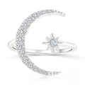 wholesale S925 Sterling Silver Adjustable Open Star Moon Zircon Ring, Korean Style Ins Trendy-0-4