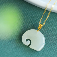 wholesale 18K Gold Certificate, Hetian Jade Elephant Pendant, Guochao Chinese Style Necklace, Collarbone Chain, Natural Jade Pendant for Women-Single pendant (without chain)  White jade elephant 15*18mm