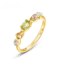 wholesale S925 Sterling Silver Japanese and Korean New Time Popular Natural Peridot Ring, Niche and High-End, Wholesale Customization-Peridot Adjustable opening