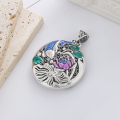 wholesale [Pure Silver] Yunchao Xuan S990 Vintage Ethnic Style Lotus Hollow Filigree Fine Carving Drip Glaze Enamel Pendant Necklace-0-1