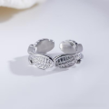 wholesale Metal material, cross-border hit angel wing feather ring, European and American retro Thai silver style, fashionable niche design, high-end feel-0-1