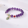 wholesale S925 Sterling Silver Leaf Amethyst Agate Bracelet for Women, Fresh and Elegant Purple Gem Gift for Best Friend, Agate Bead String for Luck-0-1