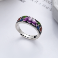 wholesale Sterling silver Yun Chao Xuan S990 retro antique enamel drip glue exquisite peony flower auspicious pattern vintage open-ended ring-0-0