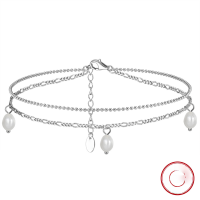 wholesale 925 Sterling Silver Cloud-Pattern Ankle Chain with Double-Layer Stackable Design and Natural Baroque Pearl Pendant, Fashionably Versatile-Platinum, car flower chain + round bead chain 925 silver