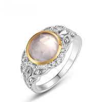 wholesale S925 Silver Japanese and Korean New Fashionable Popular Natural Rose Quartz Ring Retro Luxury Style Pink Quartz Ring Wholesale-Natural Rose Quartz HK13#