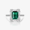 wholesale Metal material placed at the beginning: 18K White Gold Shepe Jewelry New Rectangle 2ct Zambian Color Lab-Grown Emerald 7*9 Ultra Sparkle Euro-American Luxury Ring-0-0