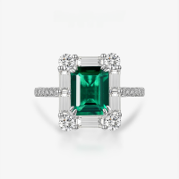 wholesale Metal material placed at the beginning: 18K White Gold Shepe Jewelry New Rectangle 2ct Zambian Color Lab-Grown Emerald 7*9 Ultra Sparkle Euro-American Luxury Ring-Zambian cultured emerald 7*9【R-2466】 8