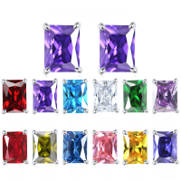wholesale 925 Sterling Silver Rectangle Gemstone Zircon Ear Studs, European and American Fashion Minimalist Crystal Birthstone Earrings, Niche Wholesale-White【April】 925 silver