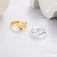 wholesale S925 Sterling Silver Hollow-Out Feather Laser Ring Adjustable Luxury Index Finger Ring, Xiaohongshu Viral Hit-YJ1465 bright silver: approximately 2.3g  opening adjustable