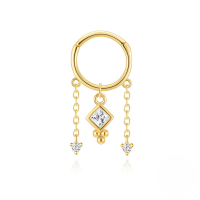 wholesale S925 Sterling Silver Light Luxury Tassel Crystal Nose Ring,。-Single gold #2