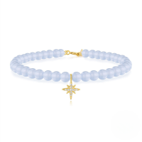 wholesale 925 Sterling Silver New Aqua Blue Chalcedony Handmade Beaded Bracelet With Zircon Accents, European French Style Diy Accessories For Christmas-Gold#1 925 Silver